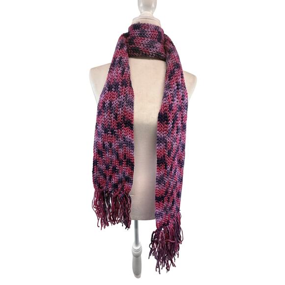 SCARF pink and purple crochet 6" x 76" plus fringes  USA handmade - Picture 1 of 5
